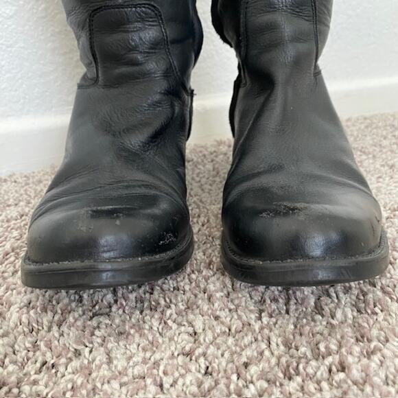 Steve Madden Rogerrr Black Brown‎ Leather Zip Knee High Riding Boots Women 7.5M - Picture 4 of 16